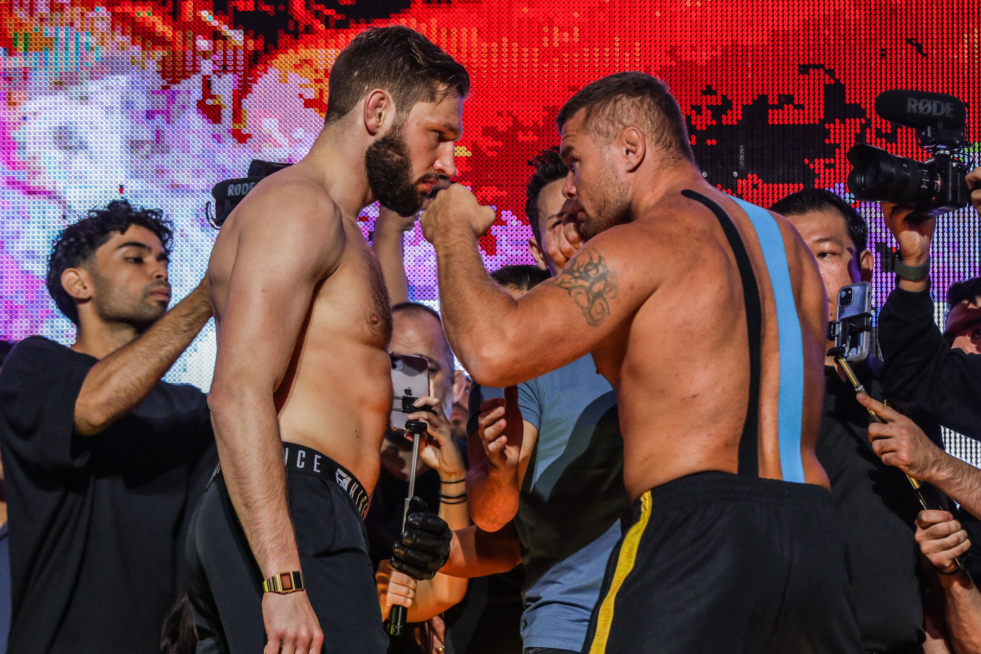 Reinier De Ridder and Anatoly Malykhin stare each other down at the ONE on Prime Video 5 Faceoffs